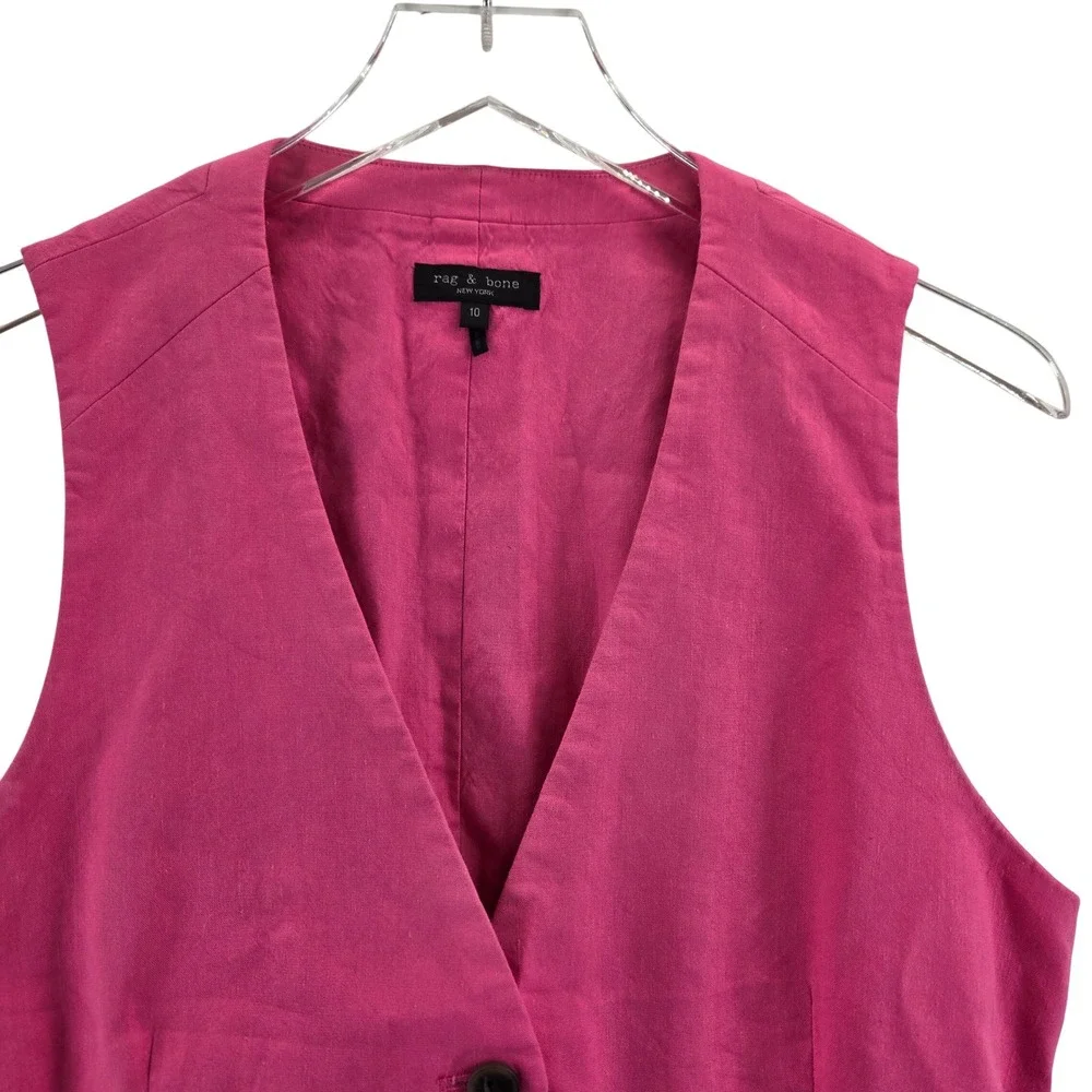 Rag & Bone Priya Linen Blend Vest Hot Pink Women Size 10 V-Neck Waistcoat - Picture 3 of 10